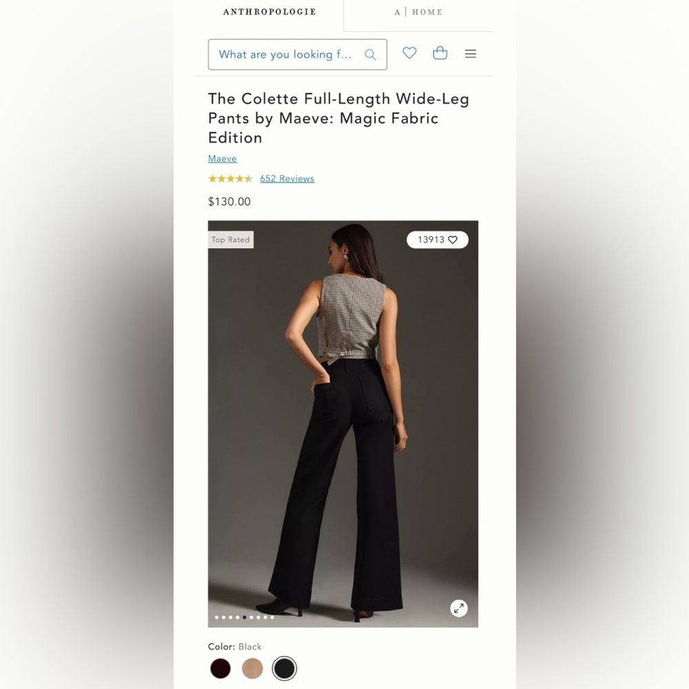 NWT Anthropologie Colette Full-Length Wide-Leg Pants by Maeve - Black - Petite